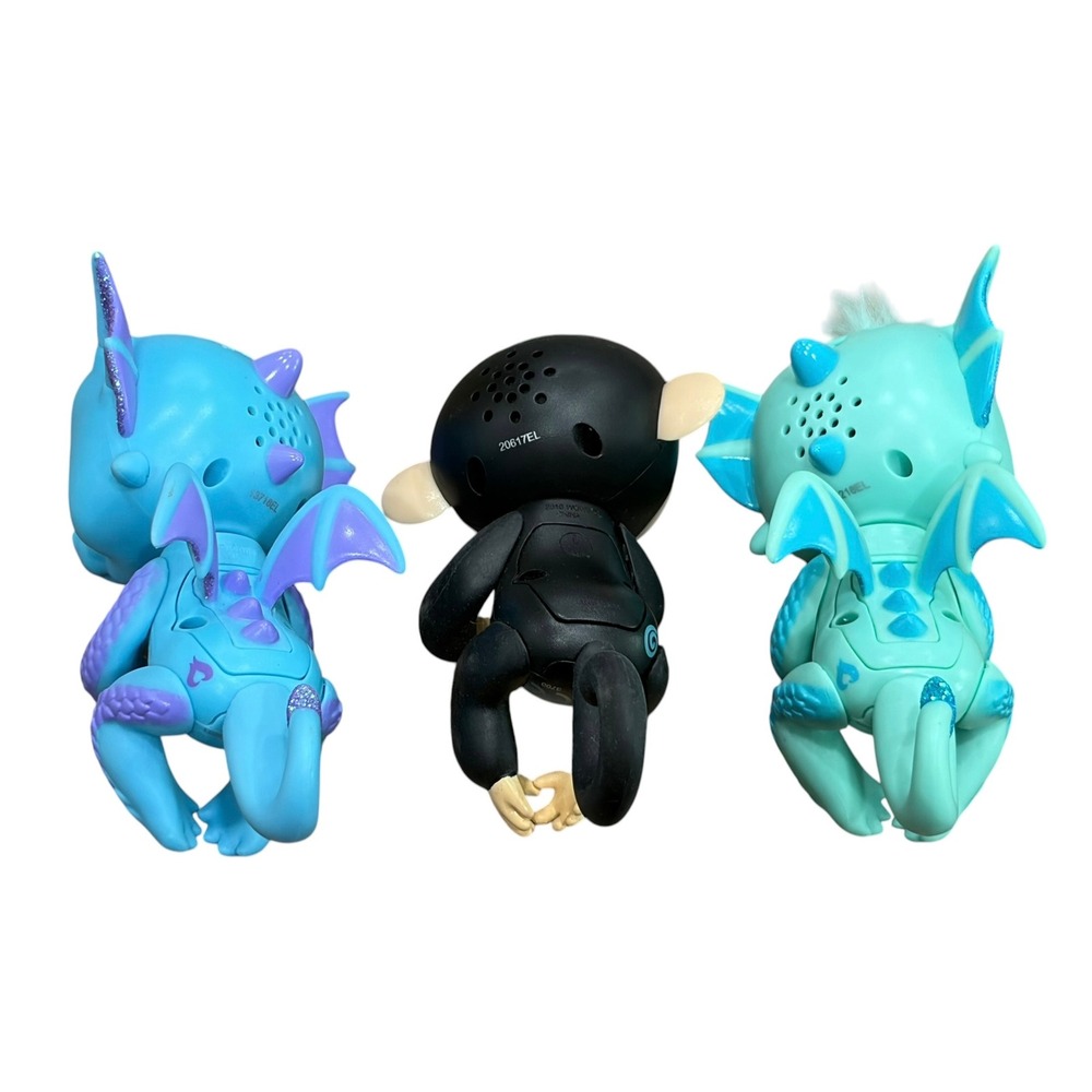 Fingerlings Interactive Toys Lot of 3 Glitter Dragons Black Monkey Finn Wowwee